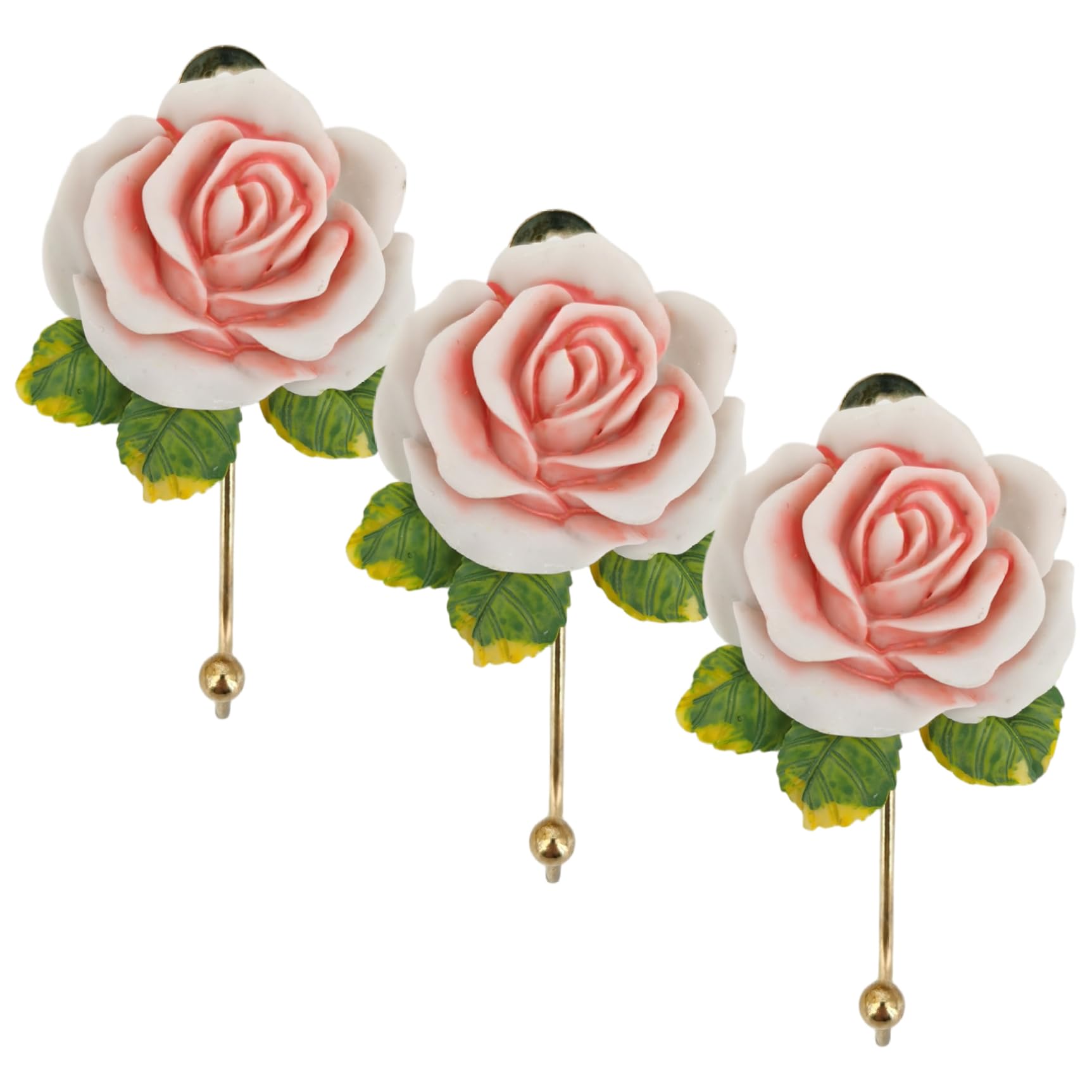 Uanqfegy Flower Wall Hooks - 3 PCS Hand-Painted Rose Decorative Wall Hooks, Vintage Towel Hook for Hanging Keys Jewelry Towels