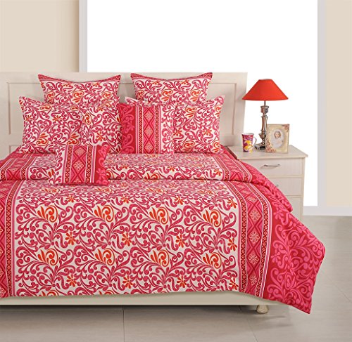 Image of Swayam Roto Cotton Single Bedsheet with 1 Pillow Cover | Size 60 x 90 inch | 144 TC | Floral Design | Soft Breathable Bed Sheet | Comfortable & Durable for Bedroom - Magenta