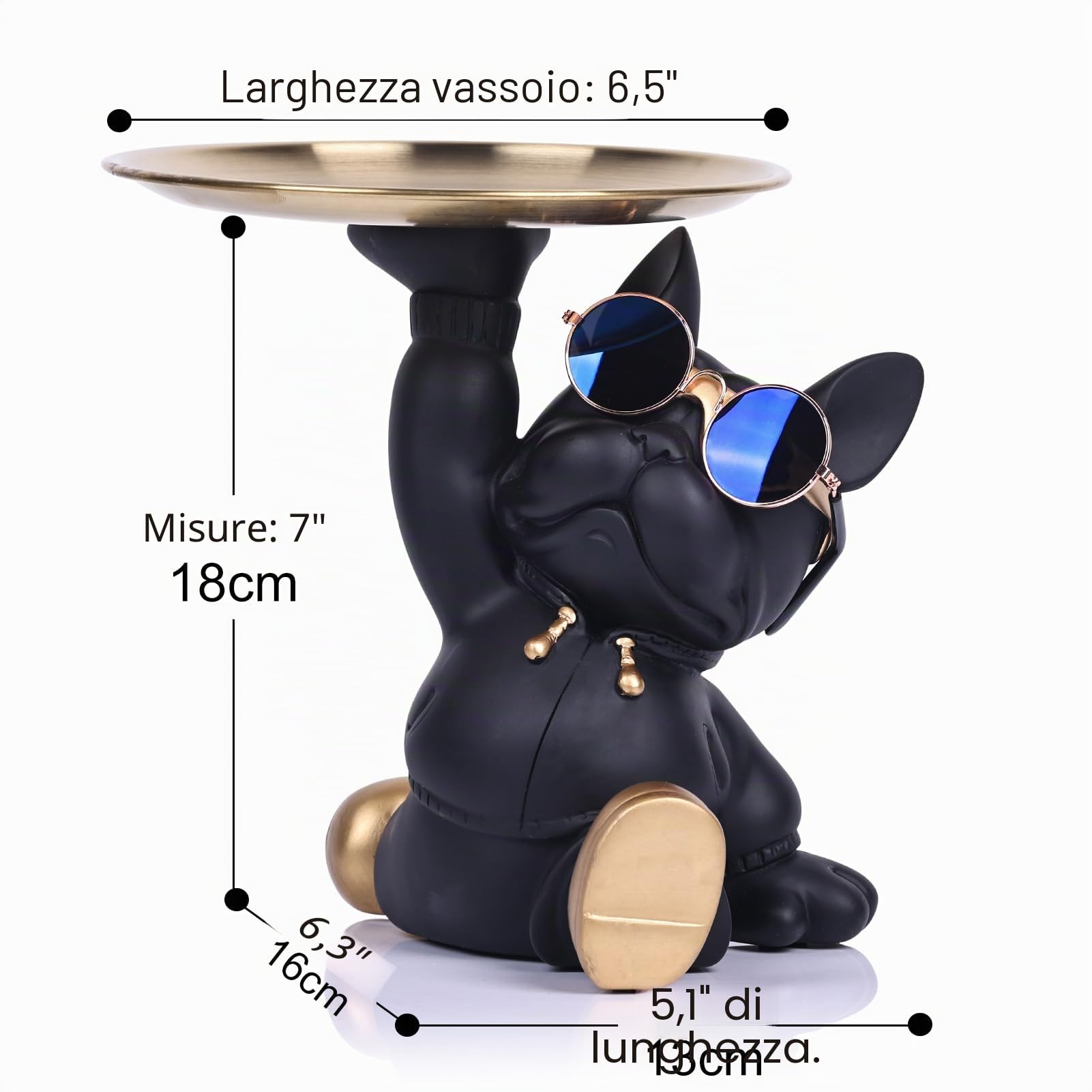 Statua Con Vassoio Bulldog, Statua Moderna Di Bulldog Francese Con Vassoio, Per Decorazione Domestica, Portacaramelle, Soggiorno, Decorazione Dell'ingresso E Corridoio (Nero)