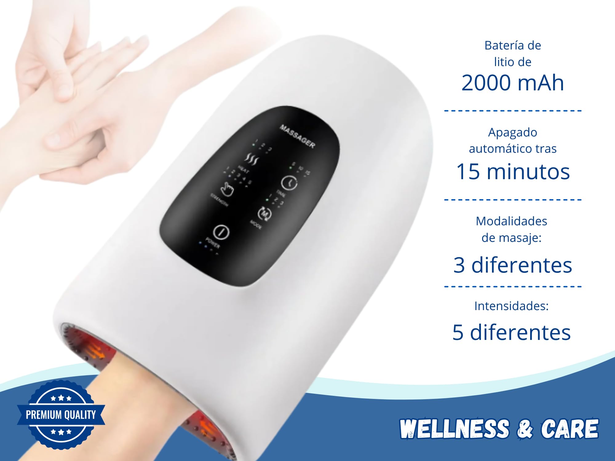 Masajeador de Manos,muñeca/dedos+bola rehabilitación.Calor y Compresión,Alivia Dolor de Artritis/Síndrome Túnel Carpiano,Masaje Relajante,diferentes modos e intensidades.Inalámbrico/para ambas manos