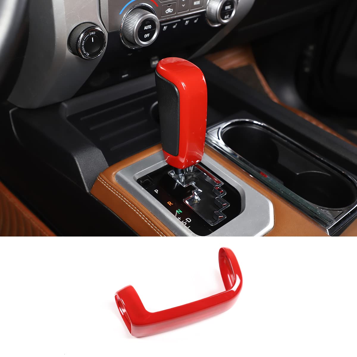HIRUFAIT Gear Shift Knob Head Cover Trim Toyot@ Tundra 2007-2021, ABS Shift Lever Handle Head Protector Accessories (Red)