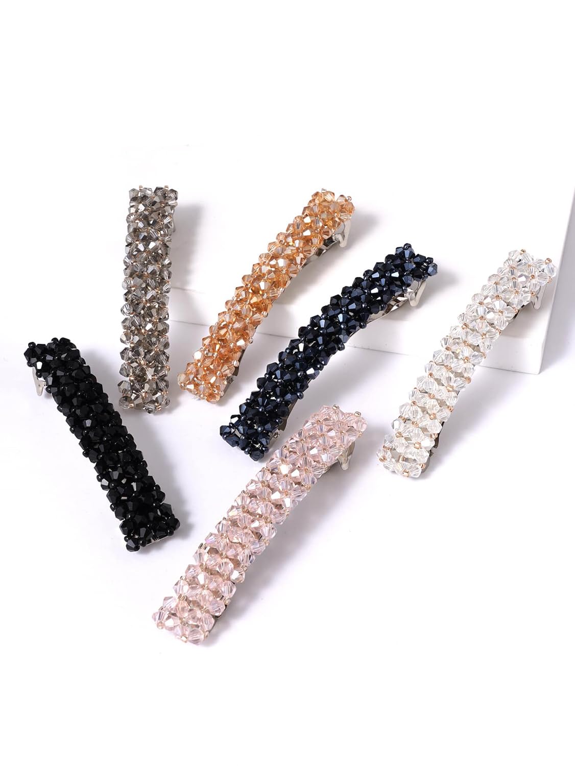 6pc Crystal French Barrette Hair Clip Set, Stylish Accessories
