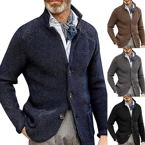 Mens Sweater Blazer Knitted Cardigan Sweater Sport Coat Casual Warm Stand Collar Chunky Button Down Wool Suit Jacket2