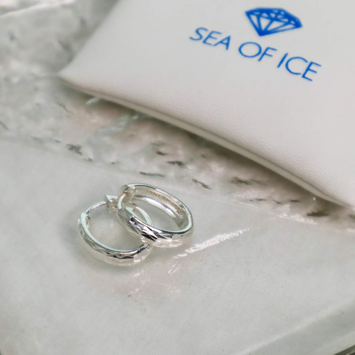 Sterling Silver Diamond Cut Ear Cuff Hinged Huggie Hoop Earrings for Women, 16mm Diameter - Image 7