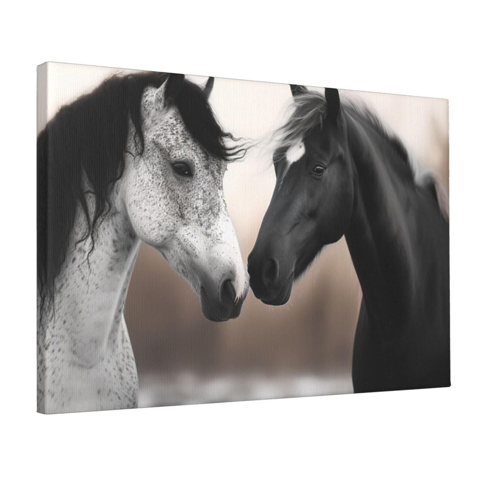 Canvas Wall Art for Living Room Wall Decor 12"x18" Modern Artwork Painting Pictures Hanging Canvas Prints Black And White Horses Aesthetic Wall Art for Bedroom Bathroom Office Wallart Decor