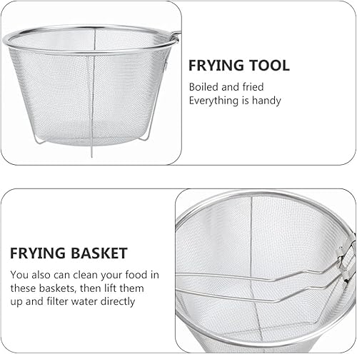 Miniatura 2 de Hemoton Cesta de freidora de acero inoxidable, 2 piezas, colador para freidora, cesta para freidora, cesta reutilizable, canasta de ala de pollo,