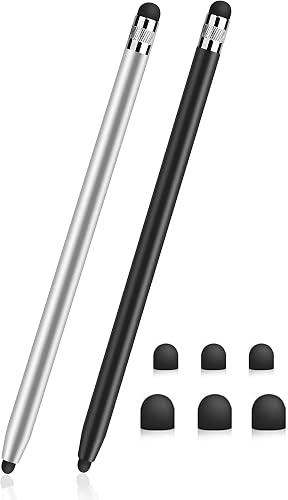 Duo Silicone Tip Stylus Pen & Extra Tips (Black & Silver Set)