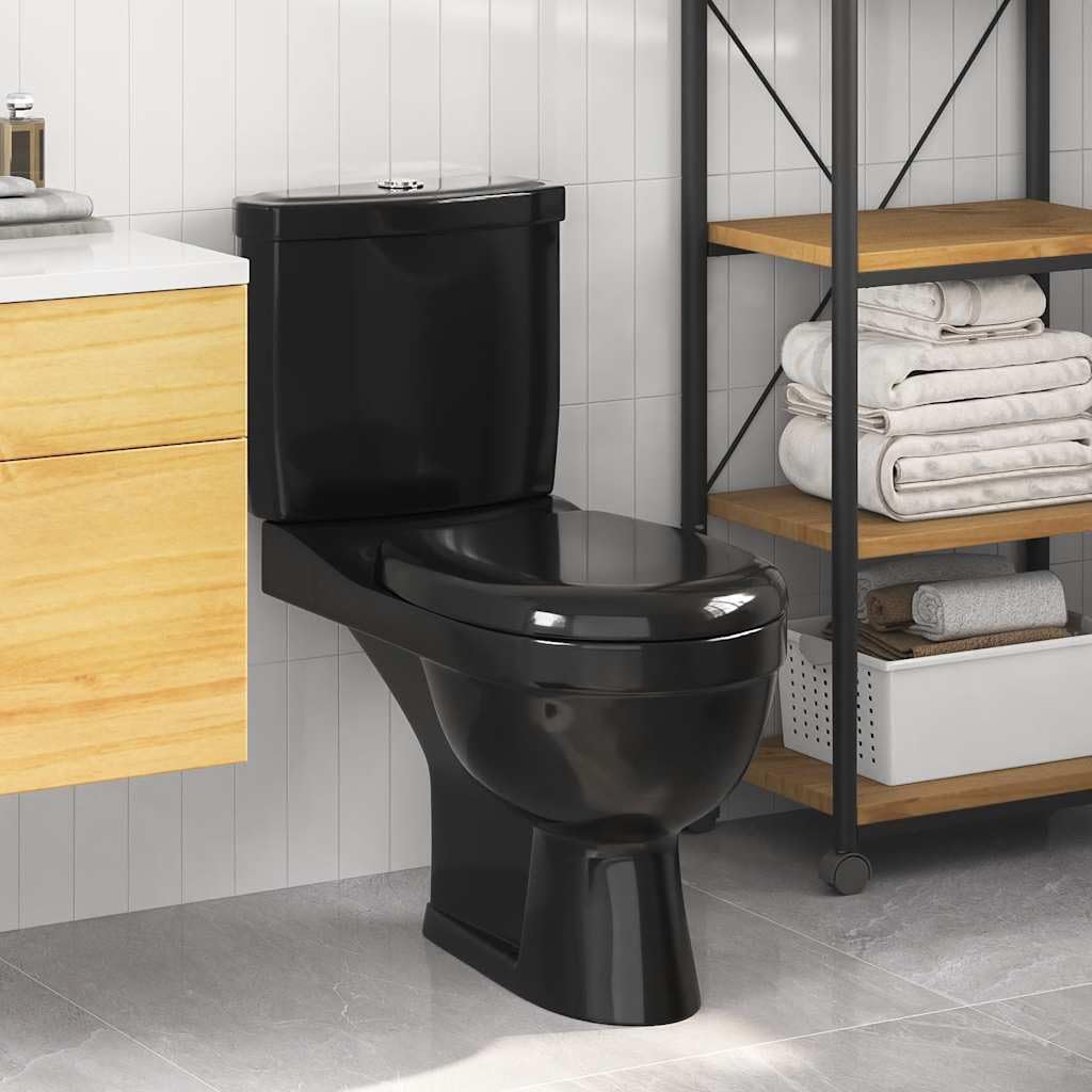 vidaXL Inodoro de Suelo con Cisterna 1 Pieza Cerámico Negro Váter WC Retrete
