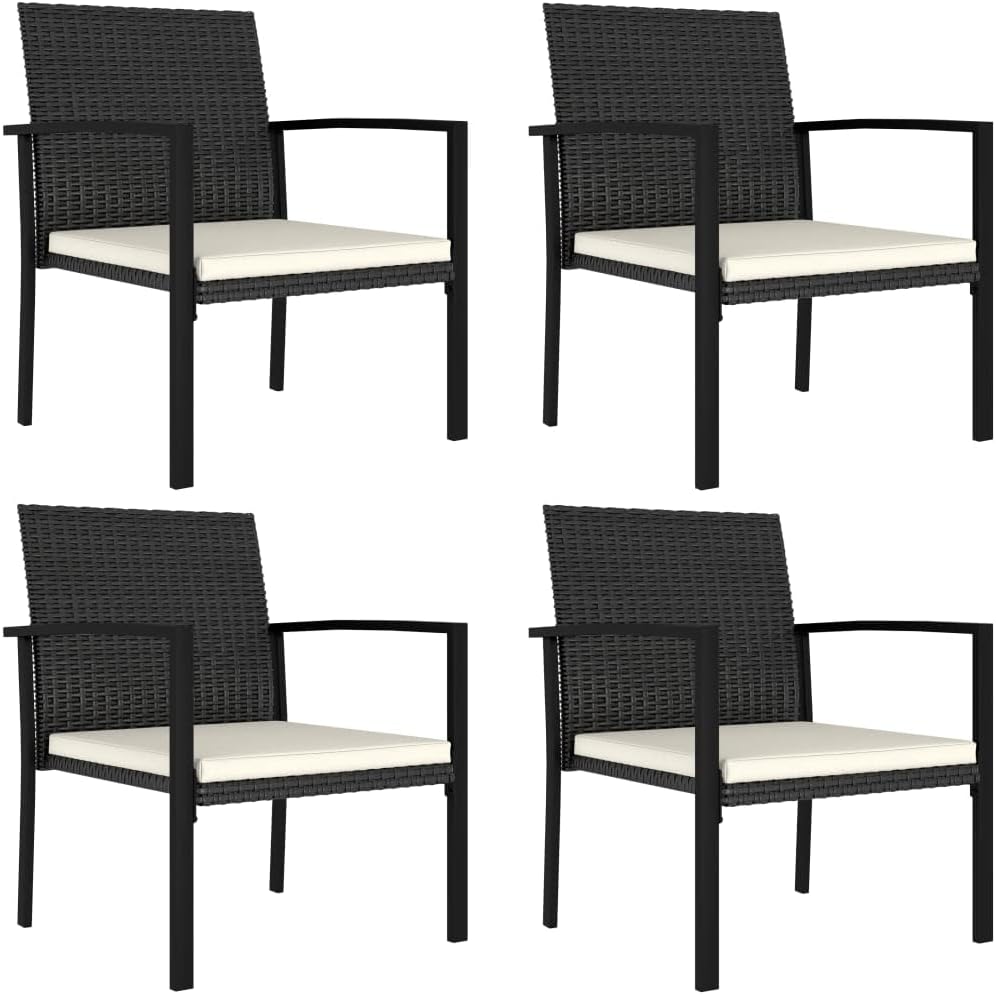 vidaXL 4 Piece Garden Dining Chair Set Outdoor Furniture in Black Poly Rattan with Cushions Lightweight and Durable Patio Seating Modern Design for Outdoor Area