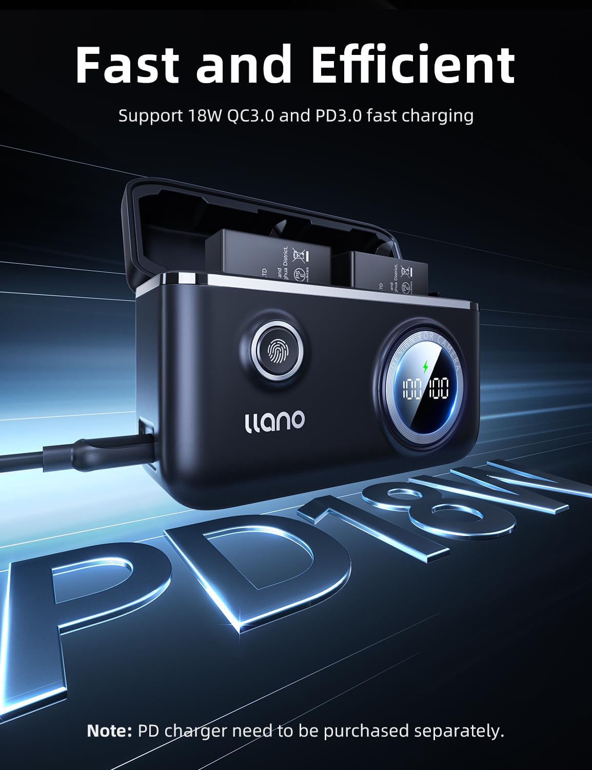 llano Batteria per GoPro Hero 31, per go pro Caricabatterie, Confezione da 2 batterie ricaricabili da 1950 mAh, doppio caricabatterie rapido per fotocamere GoPro Hero 13, display intelligente
