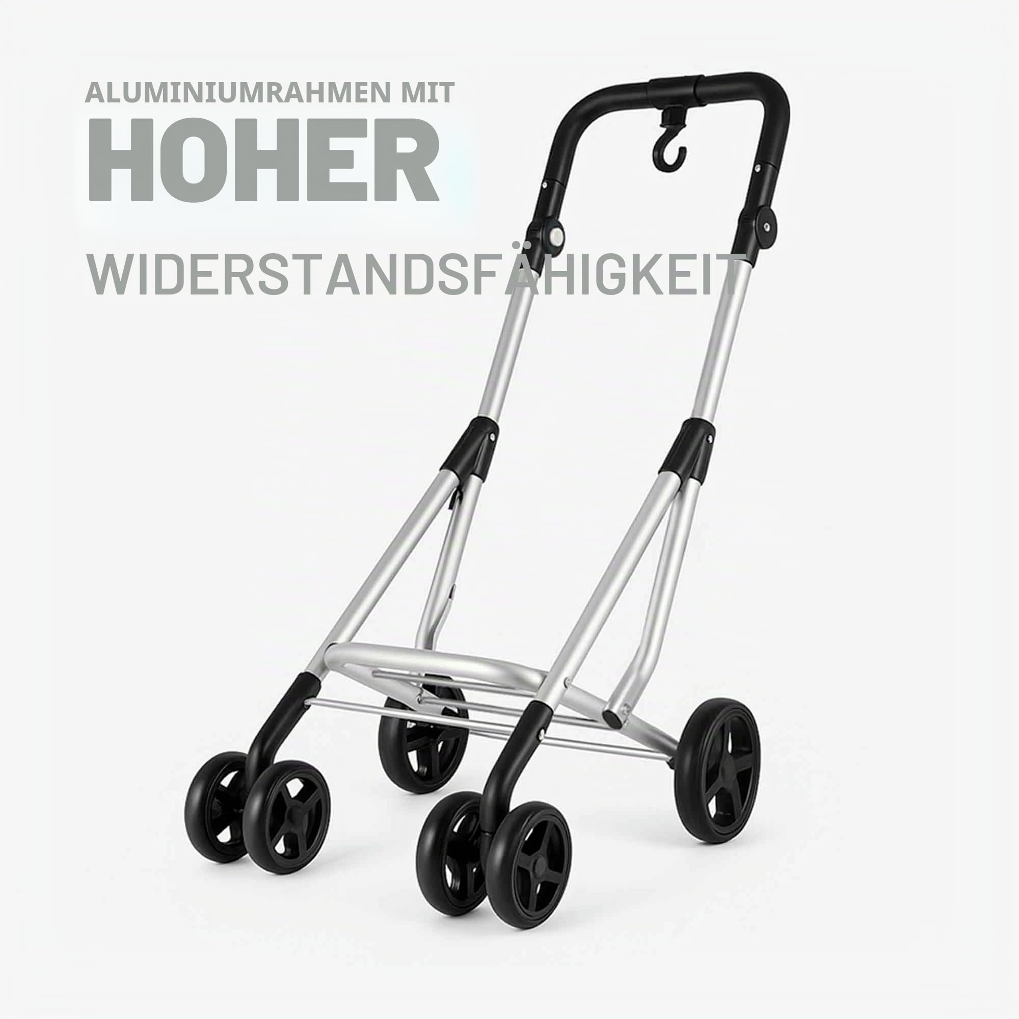 JATA HCAR2502 Einkaufstrolley mit 4 Rädern, 40 l, mit Kühltasche für Gefrierschrank, 2 Räder um 360 Grad drehbar, zusammenklappbar, mit Bremse, Aluminiumrahmen