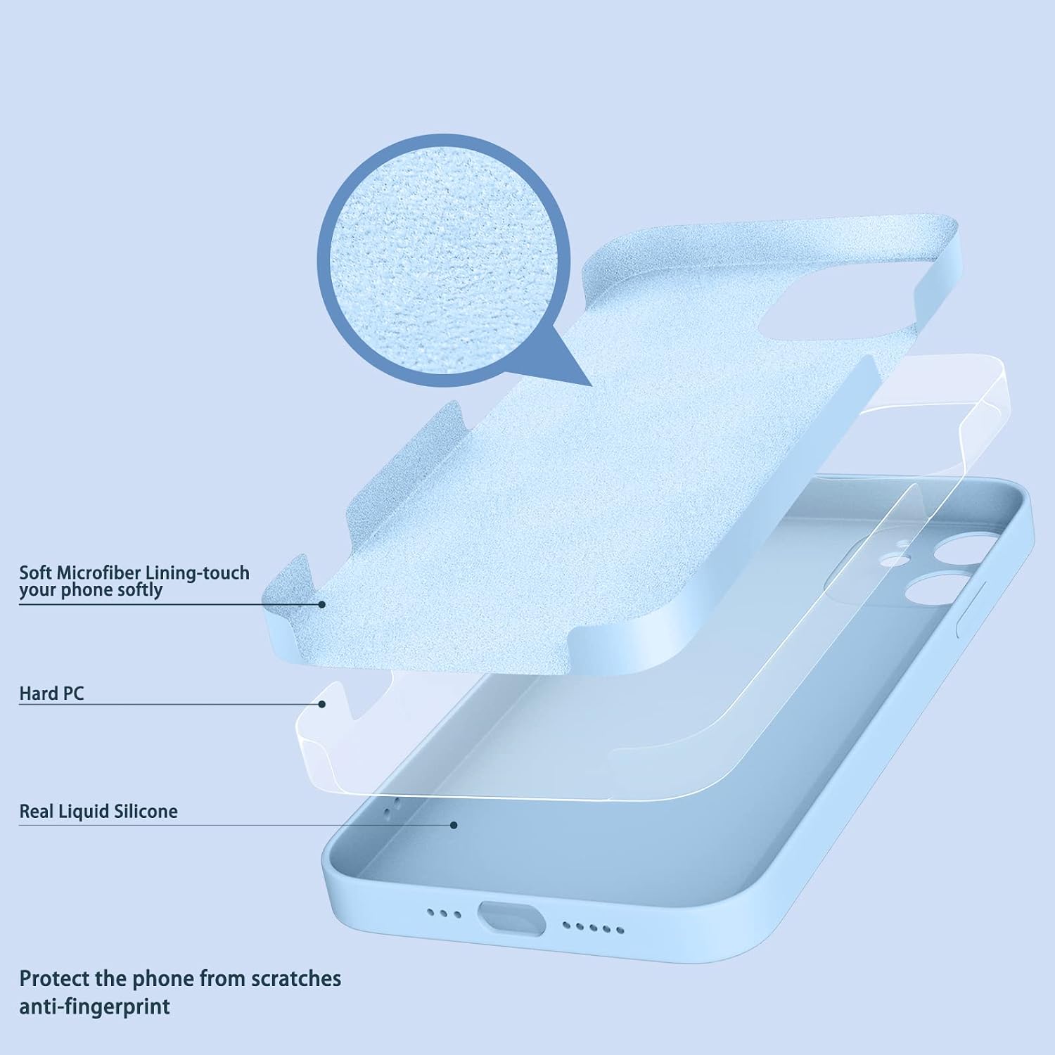 ANDATE iPhone 12 Silicone Case Light Blue, Liquid Silicone Case Compatible with iPhone 12, Shockproof Protective iPhone 12 Cover Case Light Blue-6.1 Inch