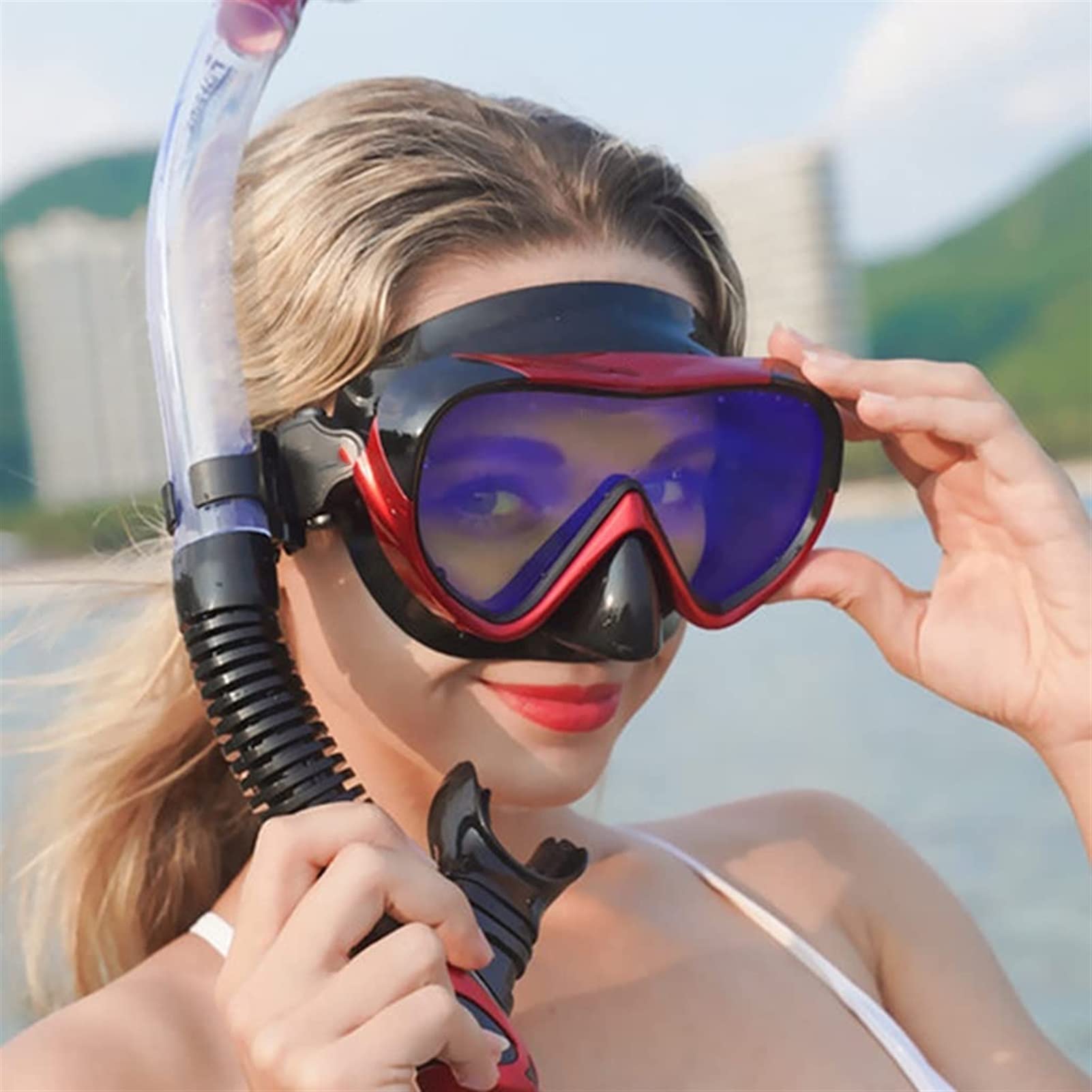 Maschere subacquee Occhiali Attrezzatura Subacquea Realizzata in 3 Colori Materiale in Silicone Tubo subacqueo Multifunzionale Vetro temperato Occhiali da Nuoto Impermeabili