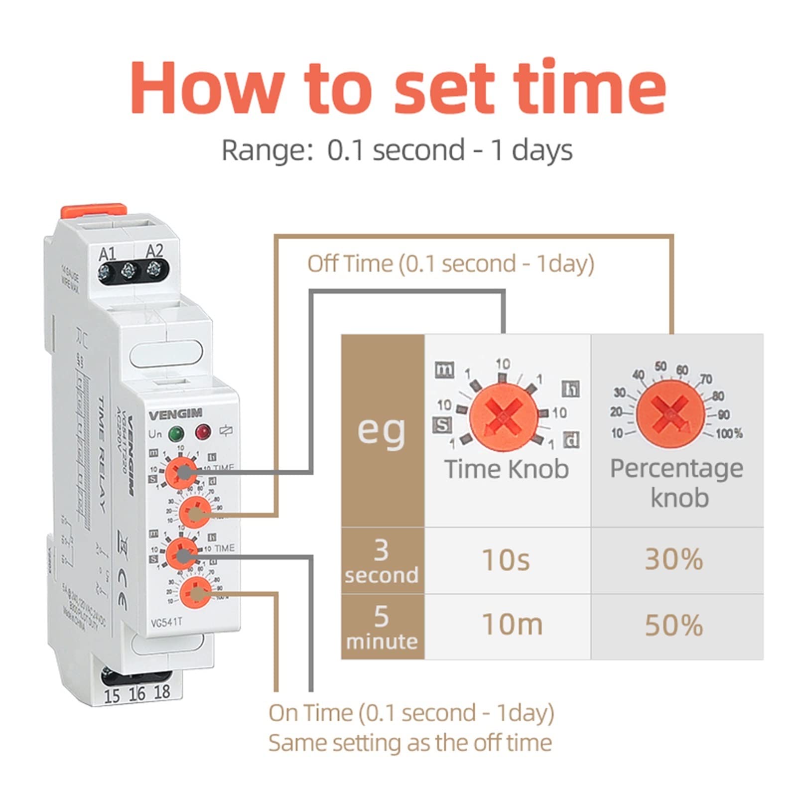 Relè temporizzatore Ciclo Asimmetrico 220v Relè lampeggiatore elettronico Doppio Regolabile 12-240v AC/DC Ripeti Timer ciclico (Size : AC DC 12-240V)