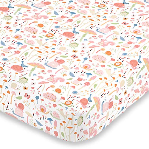 Image of NoJo Spring Garden Pink, Green, Orange & Ivory Super Soft Mini Crib Sheet, Pink, Green, Orange, Ivory