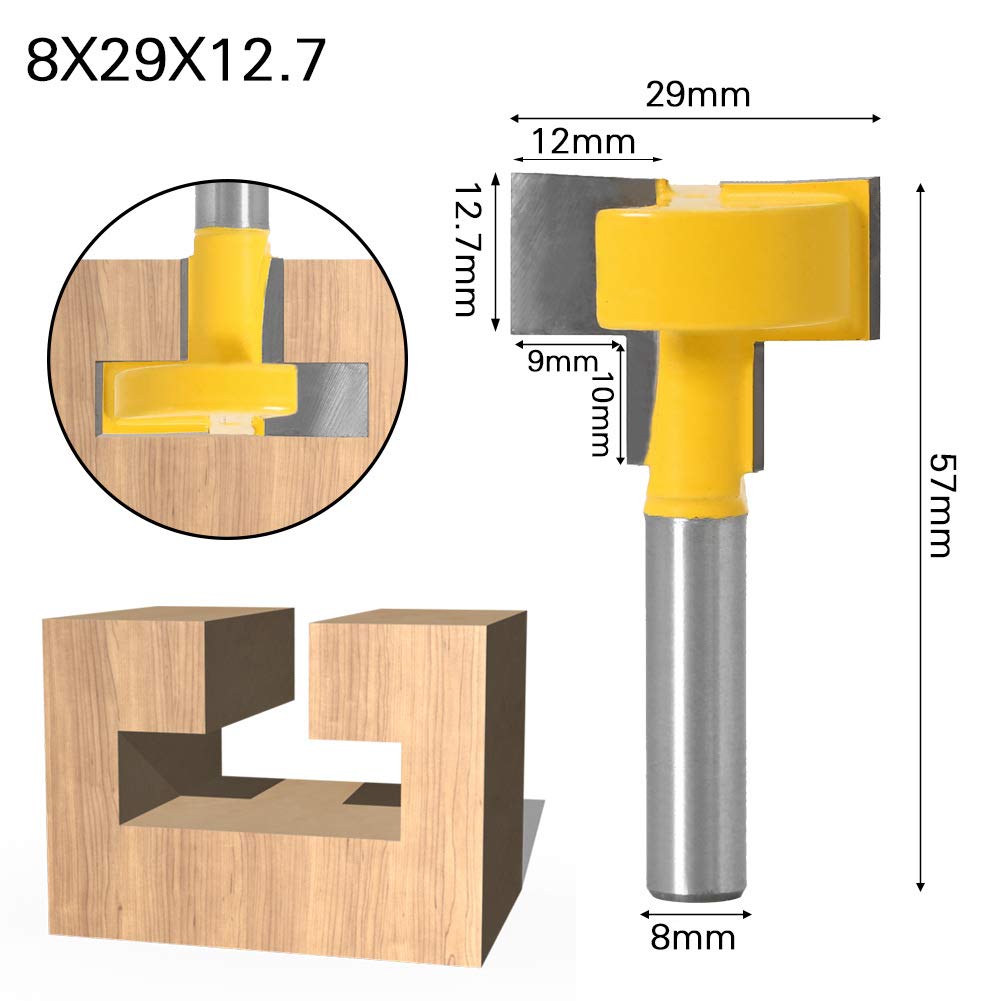 Lot de 3 fraises à rainurer en T, tige de 8 mm en carbure de tungstène pour rainurer le bois