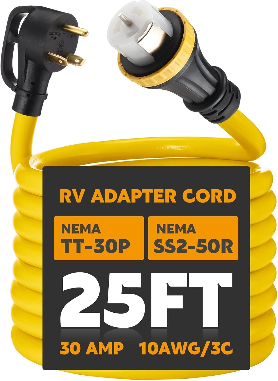 15ft 30 Amp to 50 Amp RV Locking Adapter Cord Compatible with Nema TT-30P Male to SS2-50R, Locking Female Power Dog Bone Plug for RV Trailer Camper, STW 10 Awg/3c