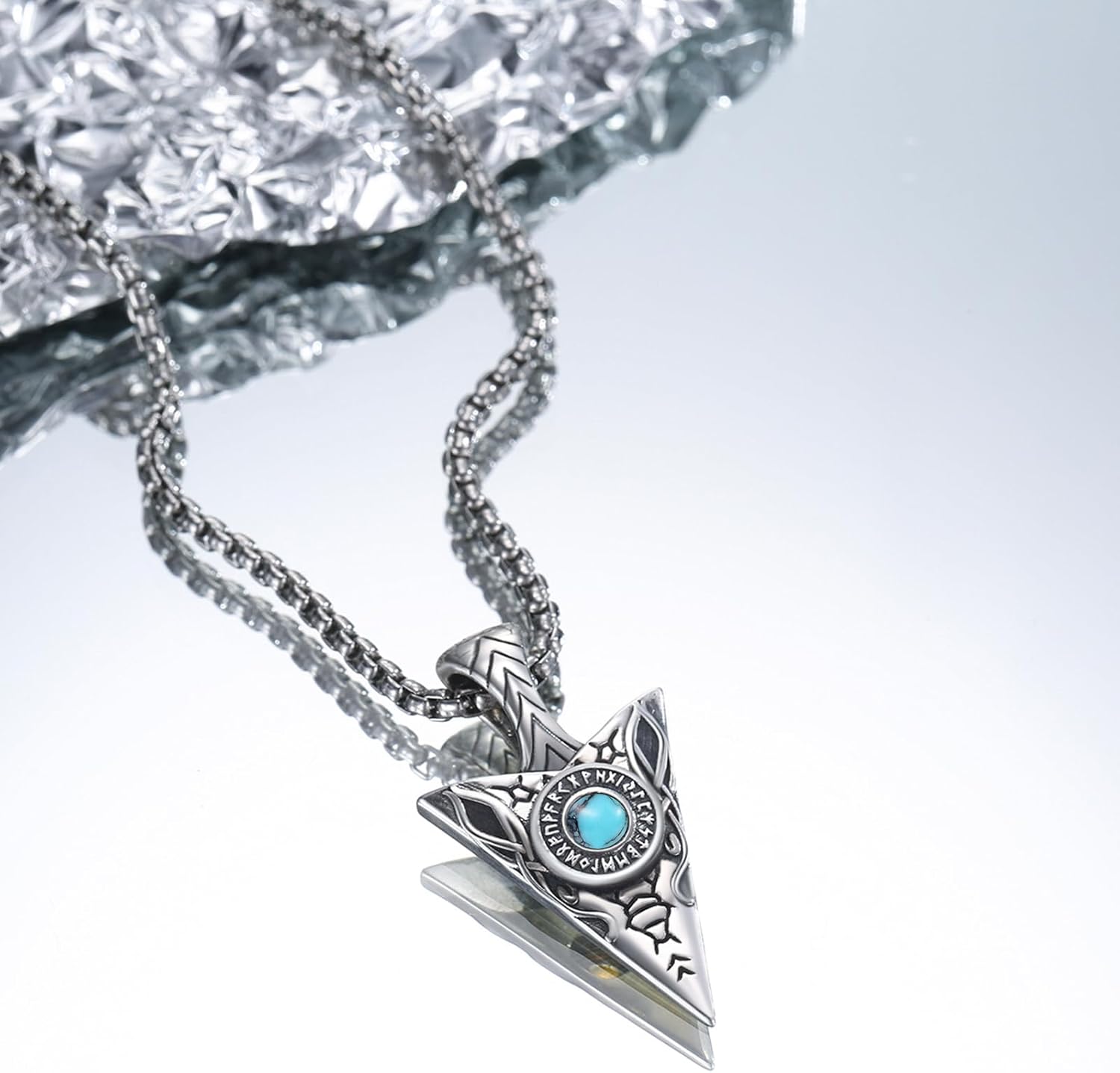 Arrowhead Necklace Men 925 Sterling Silver Arrow Celtic Moonstone/Turquoise/Opal Viking Necklace Men's Pendant Runes Viking Necklace Celtic Jewelry for Men Son Teens Women - Image 5