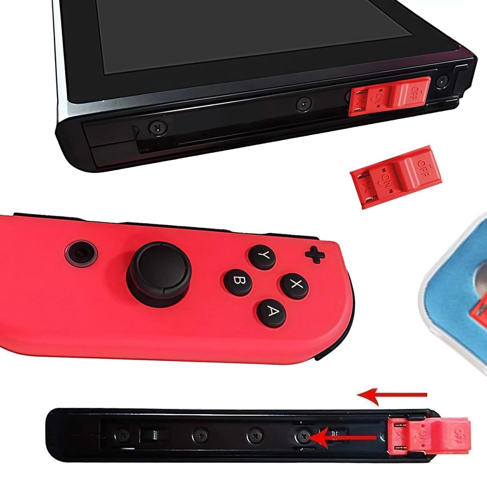 RCM Jig for Nintendo Switch, Gamer Gear RCM Clip for Nintendo Switch with 2 PCS Joystick Caps, Circuit Edit File Tools with Storage Box, Short Circuit Tools for NS Modification (Red) — view 6