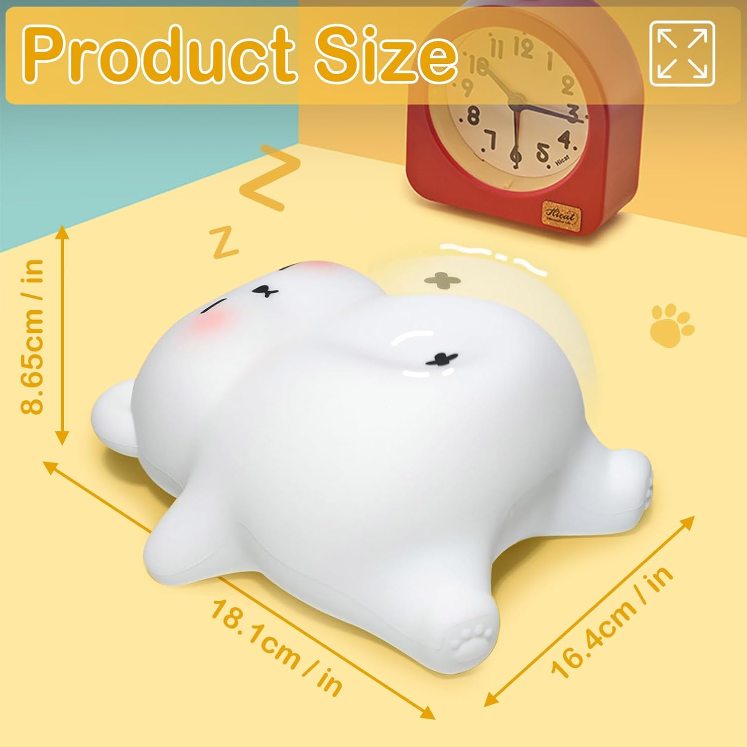 Snoring White Bear Night Light, Rechargeable Squishy Lamp - Silicone Nursery LED Animal Dimmanble Touch Nightlight - Bedroom Cute Funny Birthday Christmas Gifts for Kids, Boy, Girls - Image 7