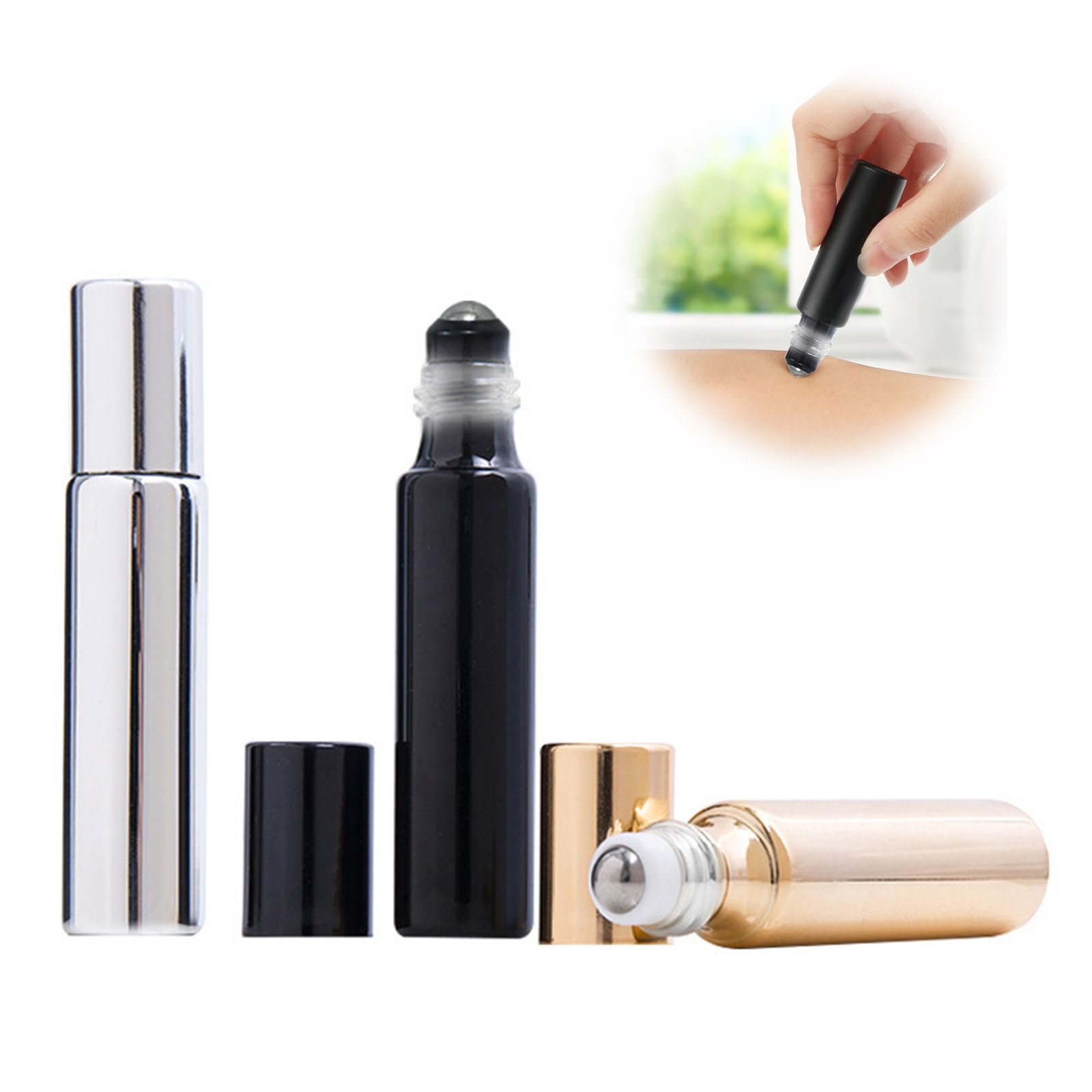 TVETE ロールオンボトル 10ml 【3本セット】アロマ保存容器 遮光 ガラス製 香水入れ 小分け容器 精油 香水 小分け用 旅行用 持ち運び便利 液漏れ防止