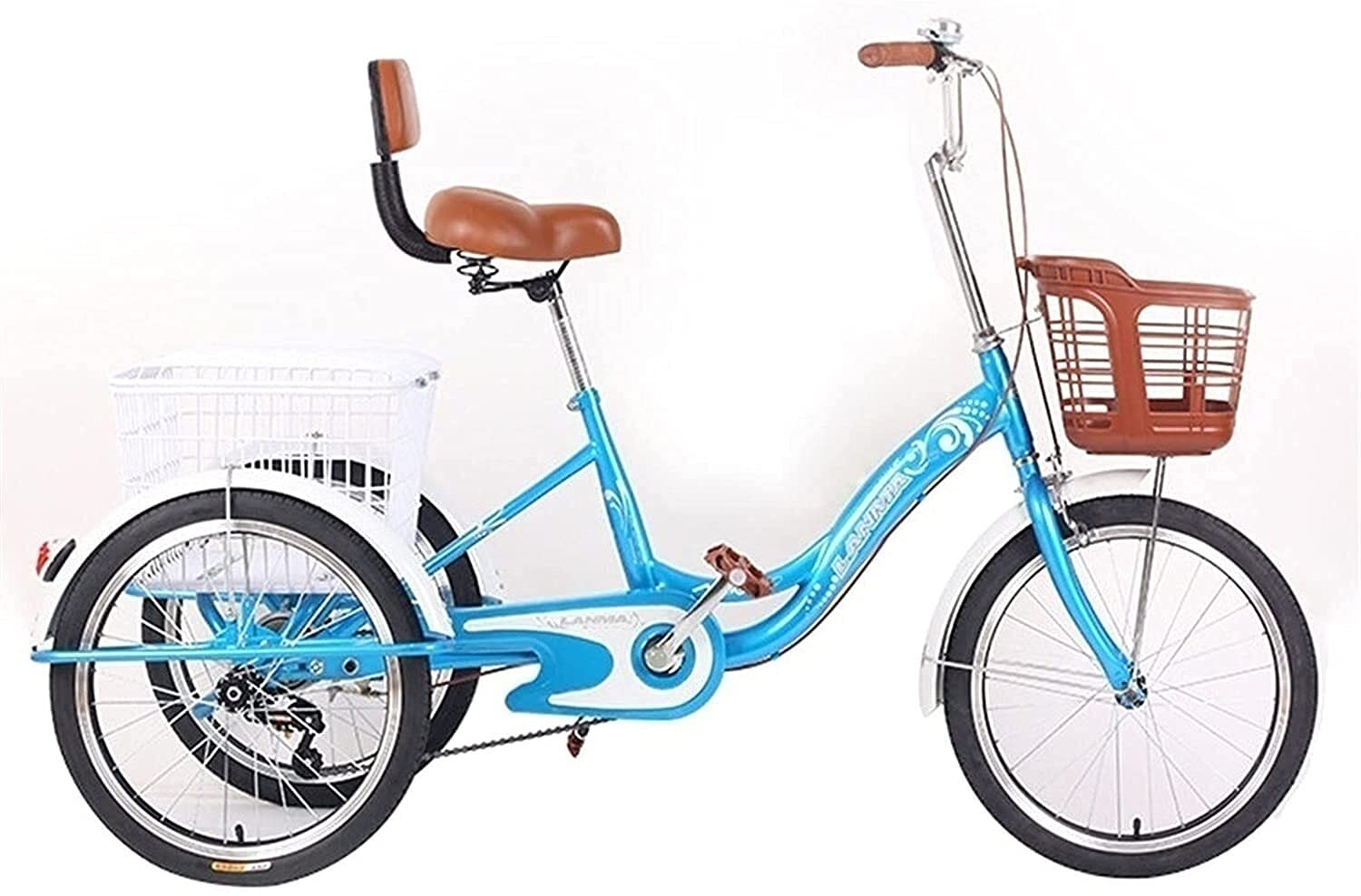 PAGOIAAR Adult Cargo Tricycles Beach Cruiser Bikes Shopping Adult Tricycle Bike for Women Men Seniors with Backrest 20 Inch Wheel 1 Speed Three Wheel Cargo Bicycles