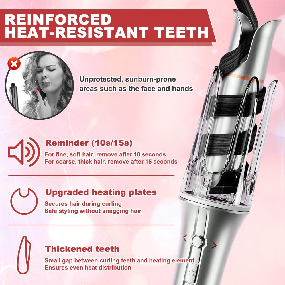 Rizador de Pelo Automatico 25mm, HOVCEH Automatic Curling Iron con Temporizador Inteligente, 3 Ajustes de Temperatura Rizador Pelo Automatico para Cabello Seco y Húmedo