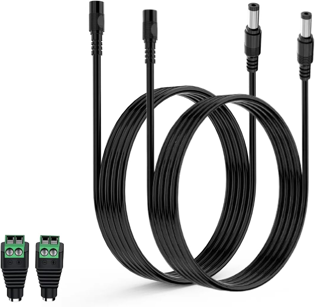 2 Pack 3FT 1M DC Power Extension Cable 5.5mm x 2.1mm, Universal DC 12V Power Extension Cable for Security Camera, LED Strip, CCTV IP Surveillance (2 Pack, Black)