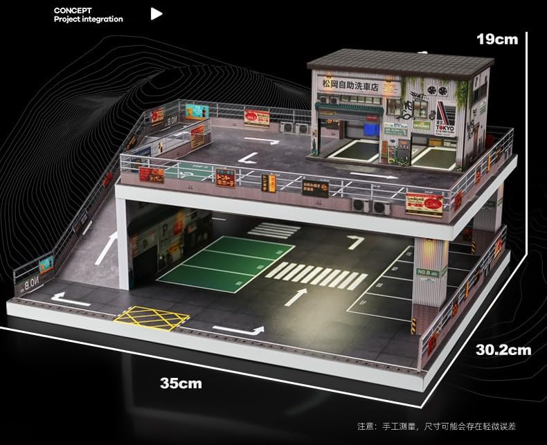 1/64 2階建て 駐車場ジオラマ カフェ+洗車場付きLED照明対応 情景モデル Amazon.co.jp: 1/64 ジオラマ 2段ガレージモデル LED日本駐車場