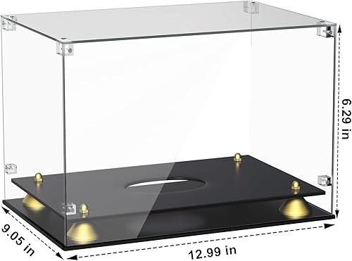 Miniatura 5 de KKU Estuche de exhibición de fútbol acrílico, funda de fútbol transparente para fútbol firmado, soporte de exhibición de fútbol negro de doble nivel