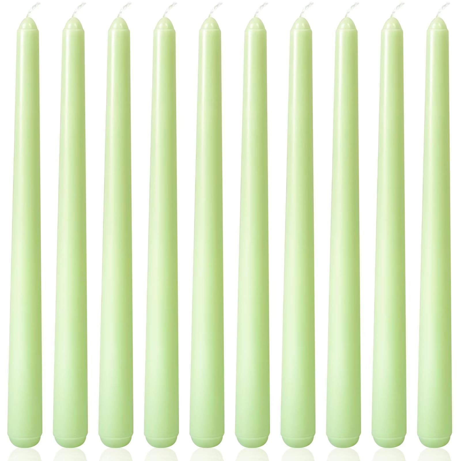 Photo 1 of 10 Inch Light-Green Taper Candles for Home Decoration, 10 Pack Unscented Candlesticks for Spring Dinner Wedding Christmas Party, Smokeless and Dripless Candle Sticks