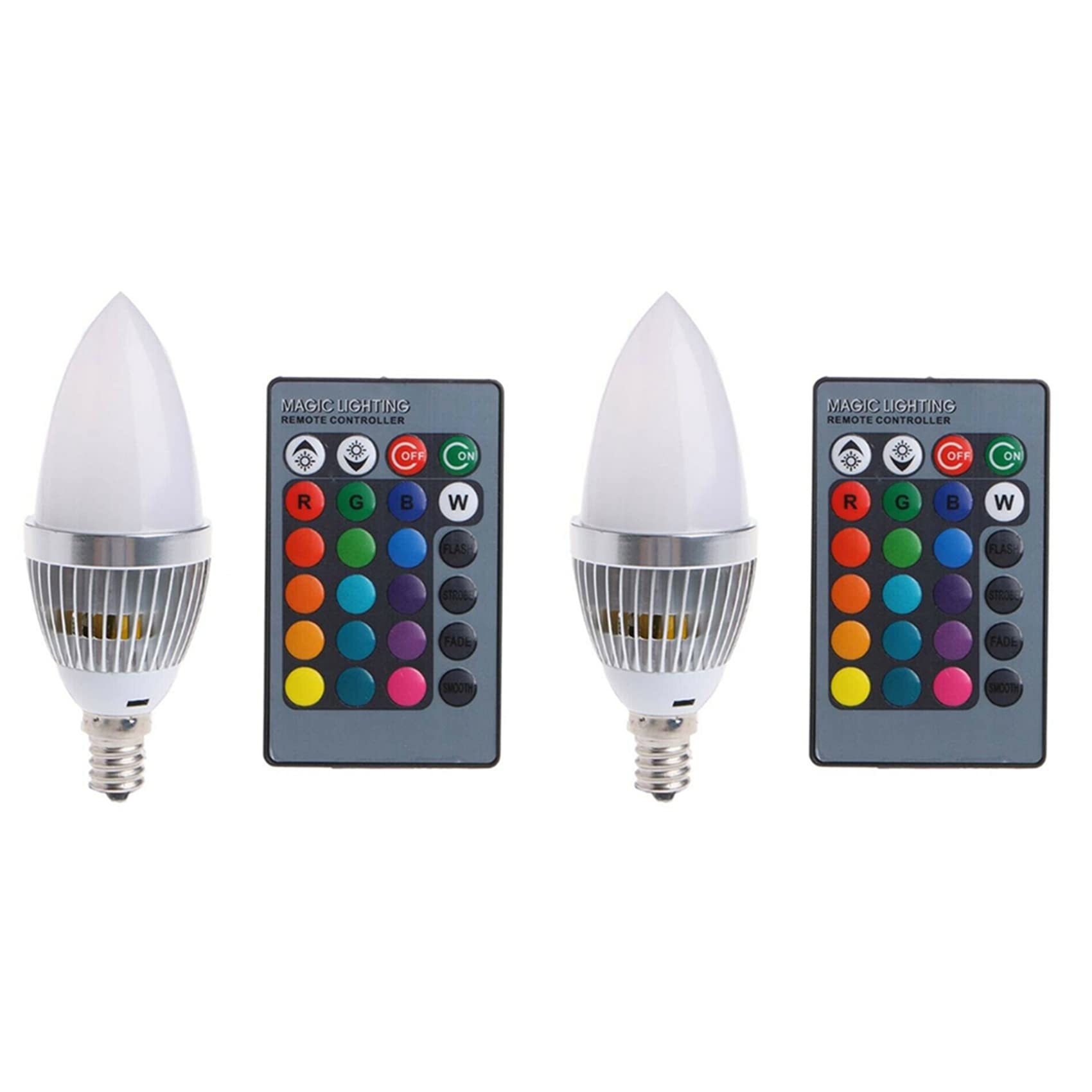 Aundhegrtt 2X 3W Smart E12 RGB LED Colorful Change Color Bulb with 24 Candle Remote Control Button Milky Lampshade