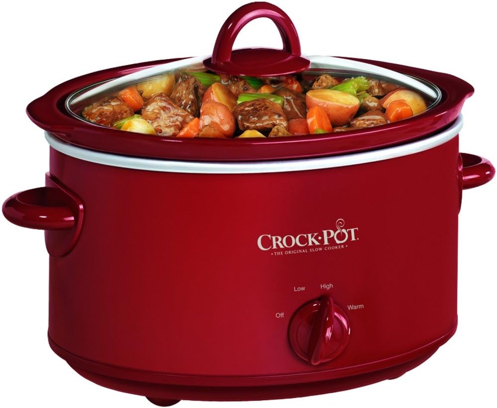 CrockPot Small 4 Quart Manual Slow Cooker and Food Warmer, Red (SCV401TR) Red