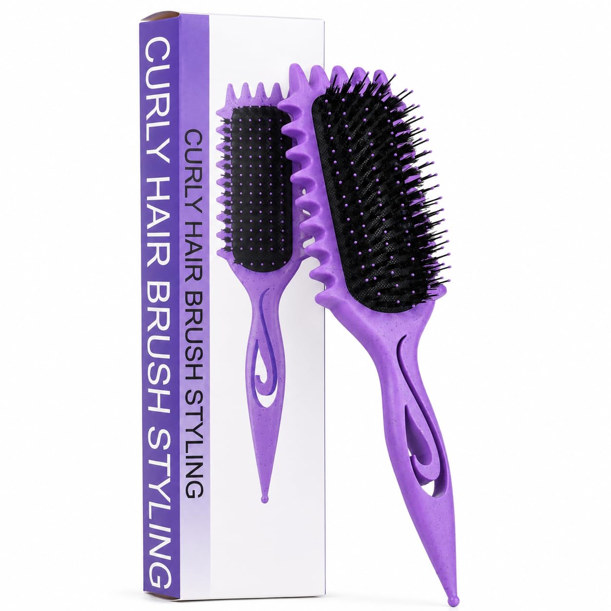 Lockenbürste Curly Hair Brush mit Wildschweinborsten,Stylingbürste (Lila)