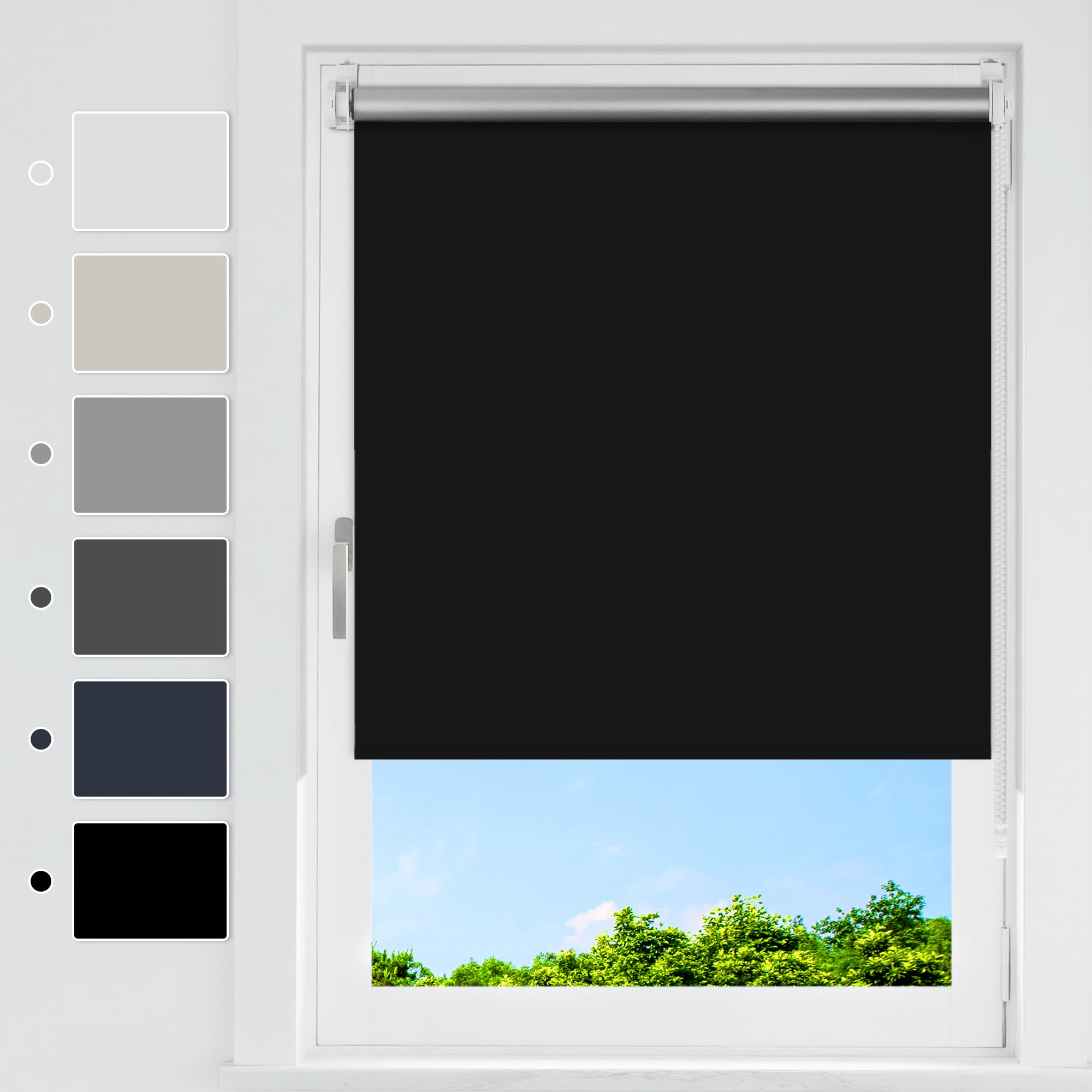 HOMEDEMO Verdunklungsrollo ohne Bohren, Thermorollo Klemmfix Verdunkelungsrollo für Fenster & Tür, Rollo Verdunkelung Sonnenschutz & Sichtschutz, Schwarz, B95 × H210 cm