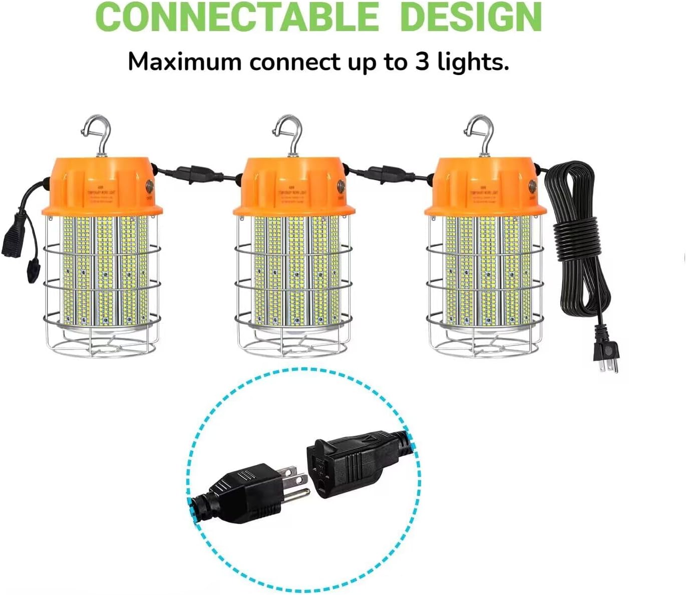 400W LED Temporary Work Light,Portable Hanging Construction Work Light,5000K 56000LM,with ON/Off Button & Hook Jobsite Lighting - Image 5