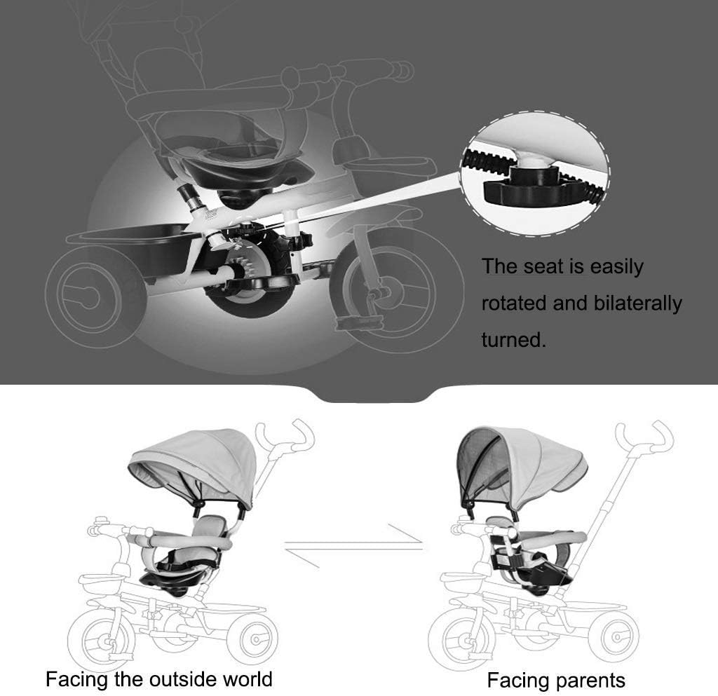 Three-Wheeled Trike, Double Brake Multi-Function Children's Tricycle, Two-Way Rotating seat, Baby Outdoor Tricycle, Two Colors, 107x78x(57-61) cm