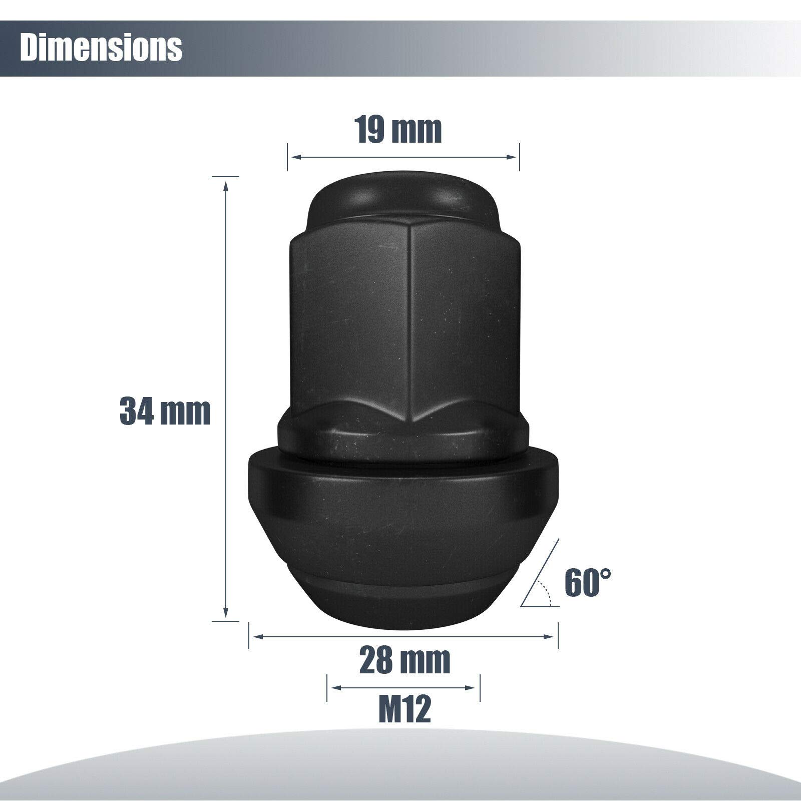 Wheel Accessories Parts Lot de 24 écrous hexagonaux M12 x 1,25 12 x 1,25 - 35 mm de long - Noir