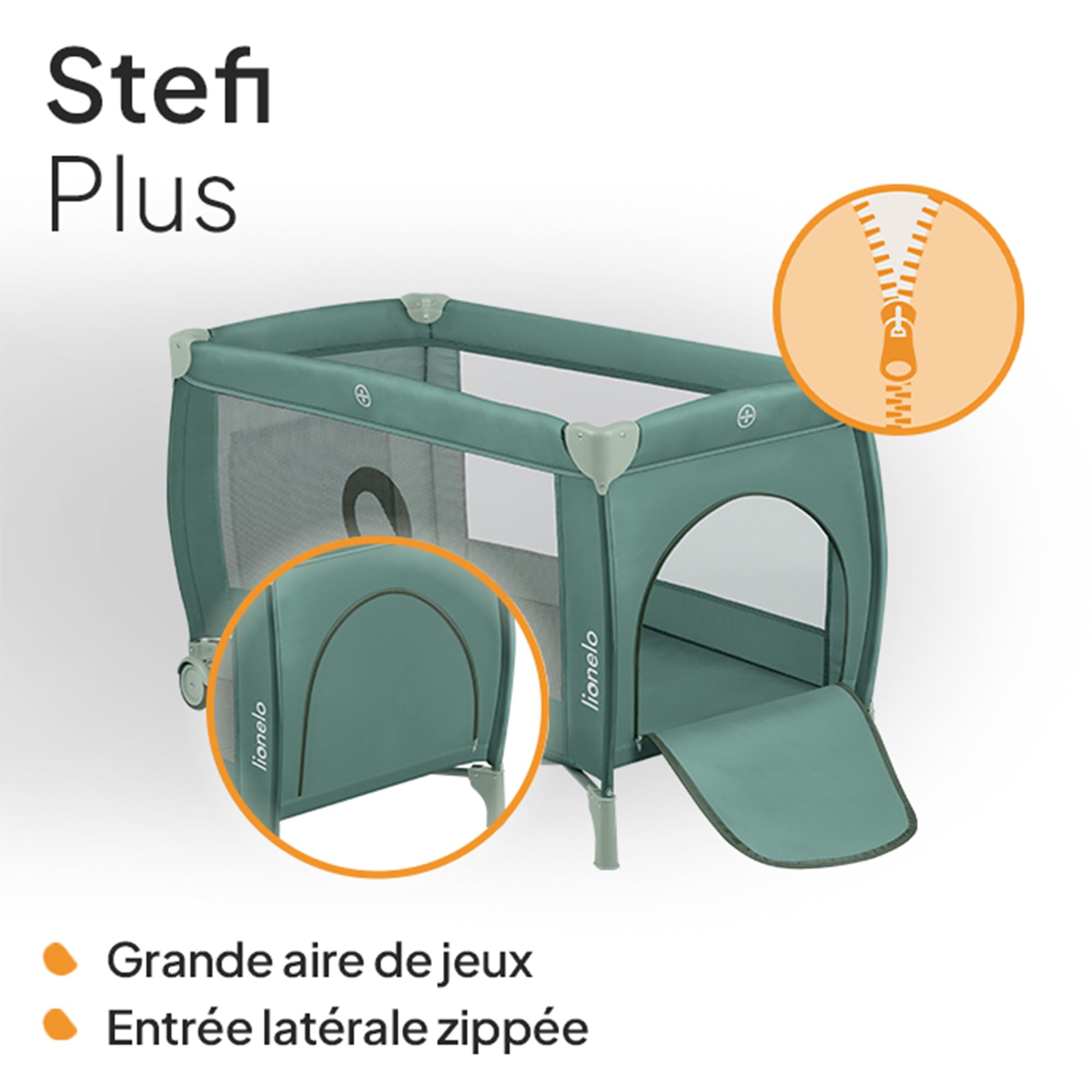 lionelo Stefi lit Bebe Bebe jusqu'à 15 kg, entrée latérale, Dispositif de Protection Contre Le Pliage accidentel LockGuard, système de Pliage Rapide, Sac de Transport (Grey) (Green)