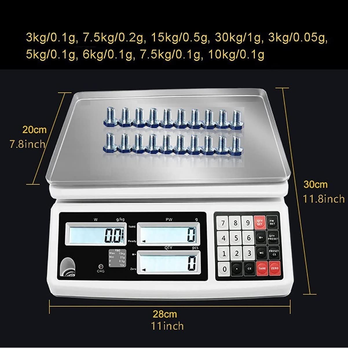 Bilancia Digitale per conteggio Industriale da 66 libbre/30 kg, 1 g, per Pezzi e Monete, Display LCD, Bilancia Elettronica in Grammi per bil