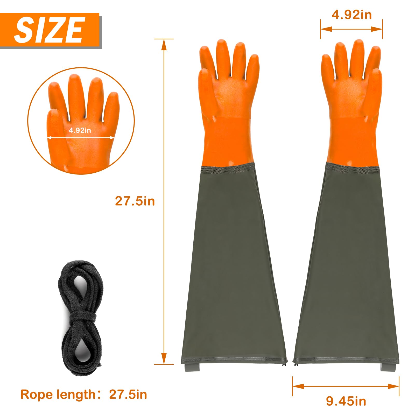 Duck Hunting Decoy Gloves, Shoulder Length 27.5in Waterproof Waterfowl Gauntlet with 27.5in Rope, Insulated Long Pond Glove Mallard Trapping Accessories and Gear for Keep Hands Dry and Warm, Orange