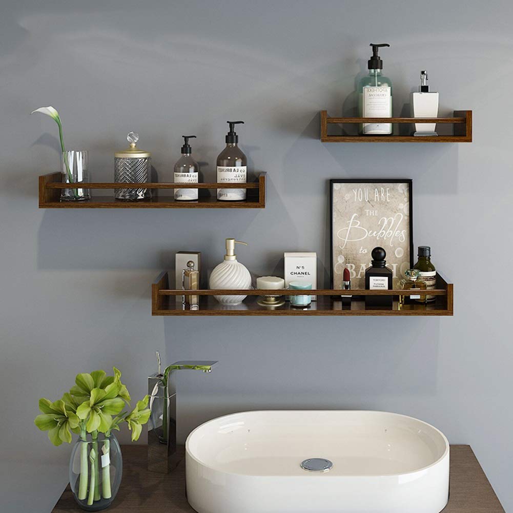 Étagère de rebord en bois brun pour épices et décoration de cuisine