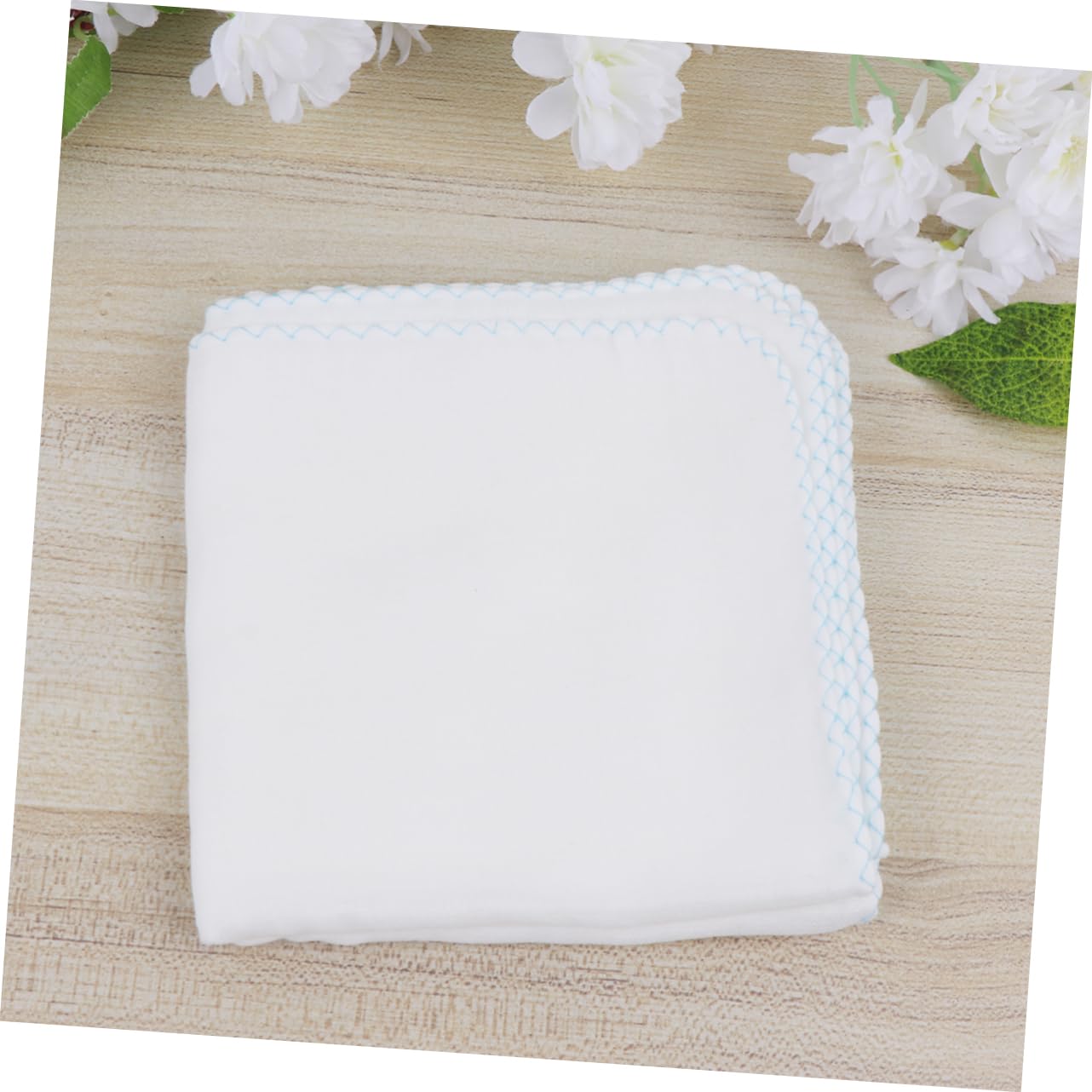 SHERCHPRY 10pcs Double Layer Cotton Handkerchiefs for Soft Saliva Towels Makeup Remover with Blue Sideband Durable Absorbent Nursing Cloths for Everyday Use