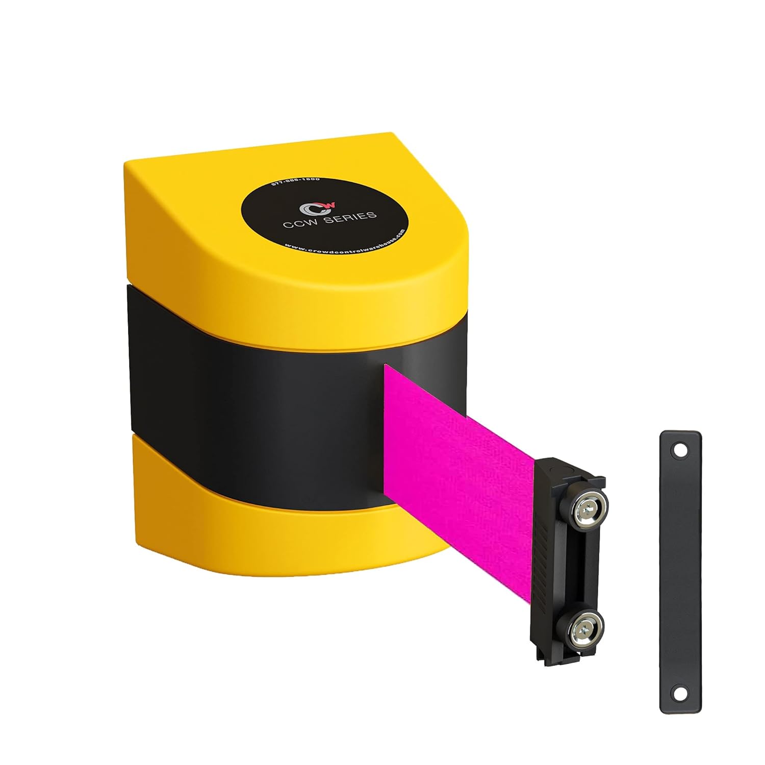 CCW Series WMB-230 Magnetic Wall Mount Retractable Belt Barrier (30 Foot Belt, Fluorescent Pink Belt with Yellow ABS Case)