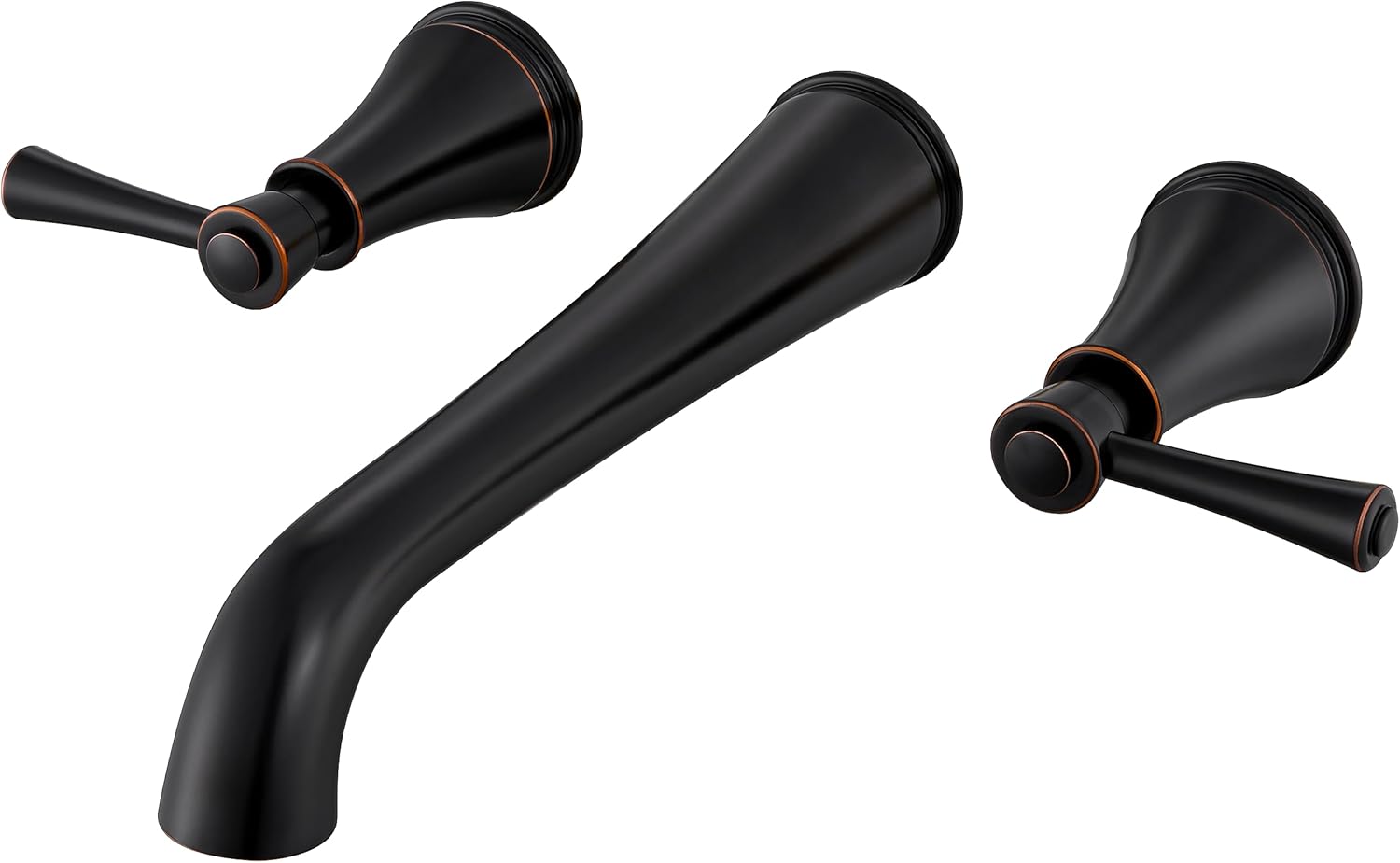 SITGES High Flow Oil Rubbed Bronze Wall Mount Bathtub Faucet with Two Level Handles,Extra-Long 10.5" Spout Reach Solid Brass Wall Tub Filler with Rough-in Valve Included