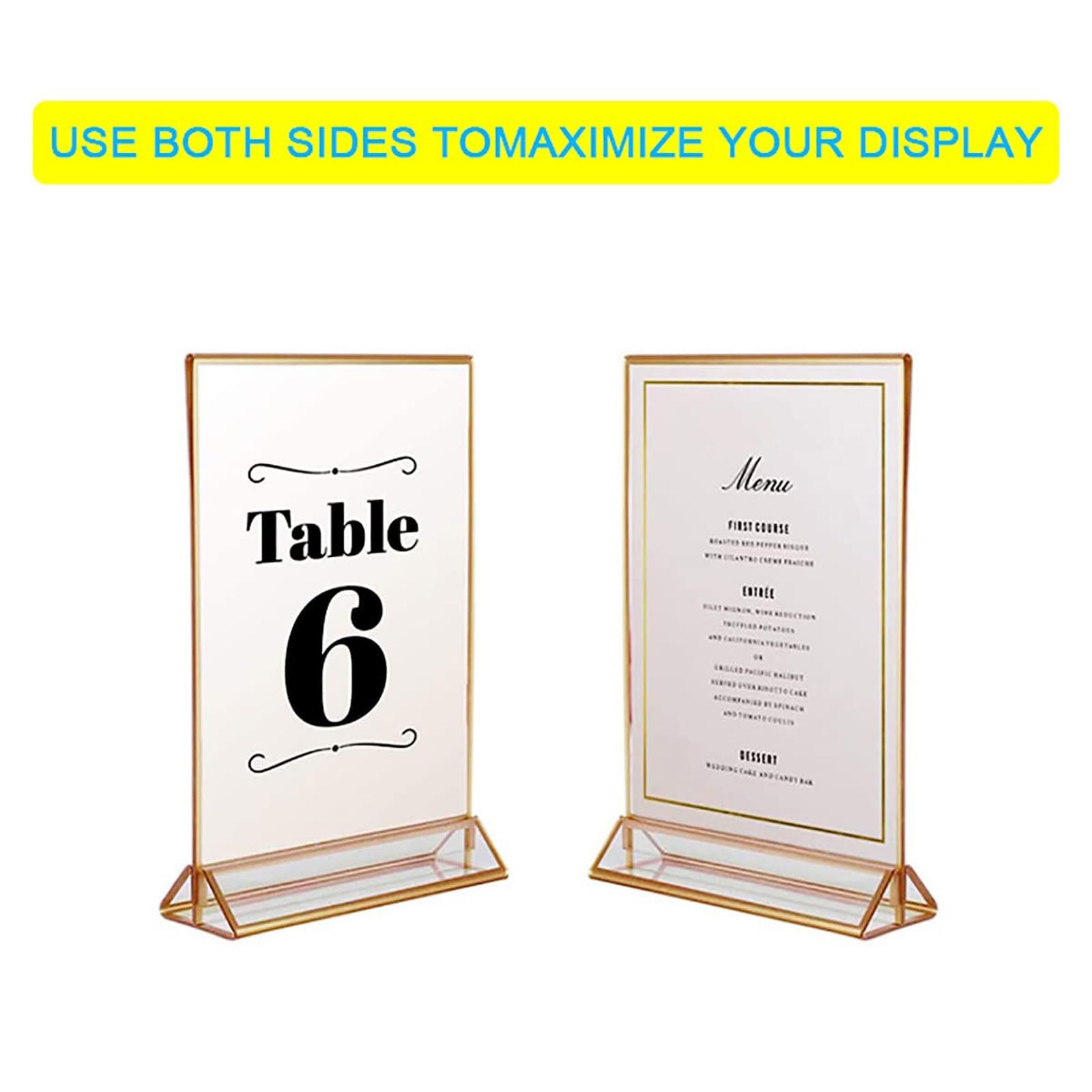 6 Stück Acryl Aufsteller Din Transparent 5*7in Tischaufsteller Schildhalter mit Goldrändern Doppelseitig Menükartenhalter Preisschilder Aufsteller für Hochzeiten,Restaurants,Cafés und Fotokabinen