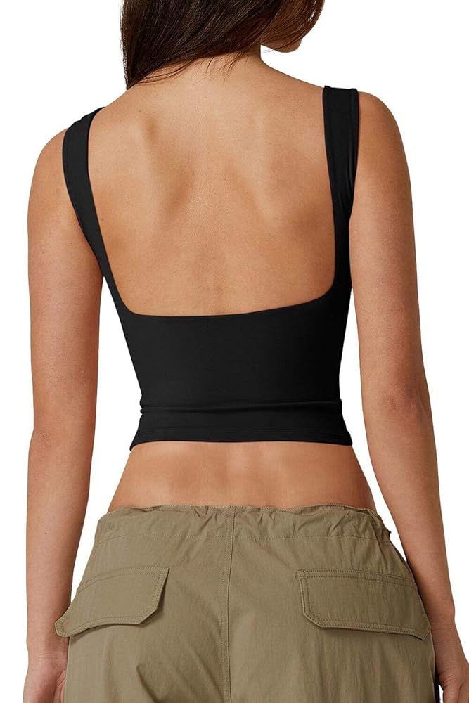 QINSEN High Neck Open Back Cropped Tops for Women Sleeveless