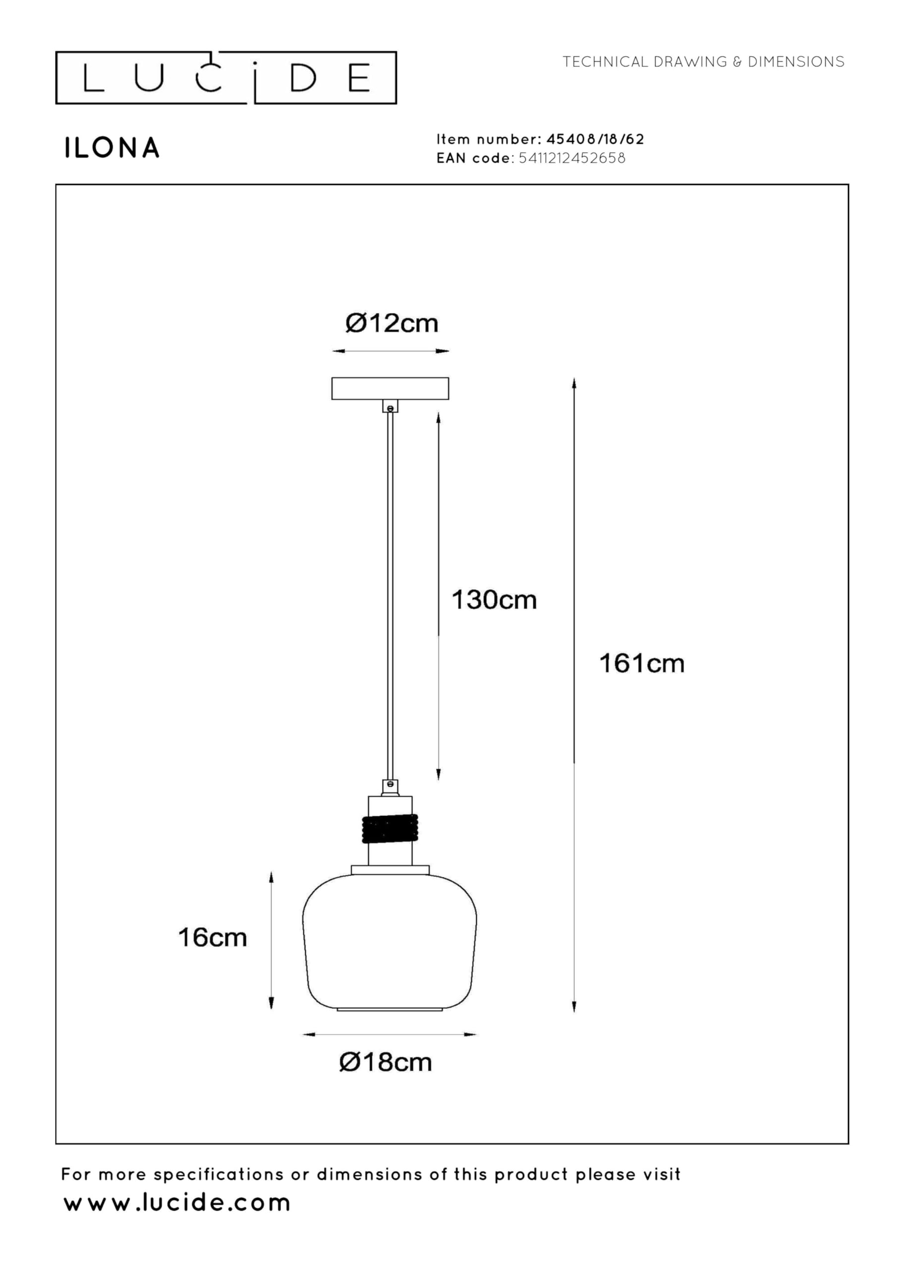 LUCIDE ILONA - Lámpara colgante - Ø 18 cm - 1xE27 - Ámbar