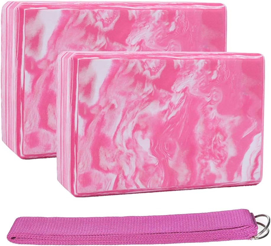 Yuzlder Yoga Block and Yoga Strap with Metal D-Ring, 2 pack per set Yoga Foam Brick - High Density EVA Foam Yoga Block to Support and Deepen Poses, Odor-Resistant and Moisture-Proof