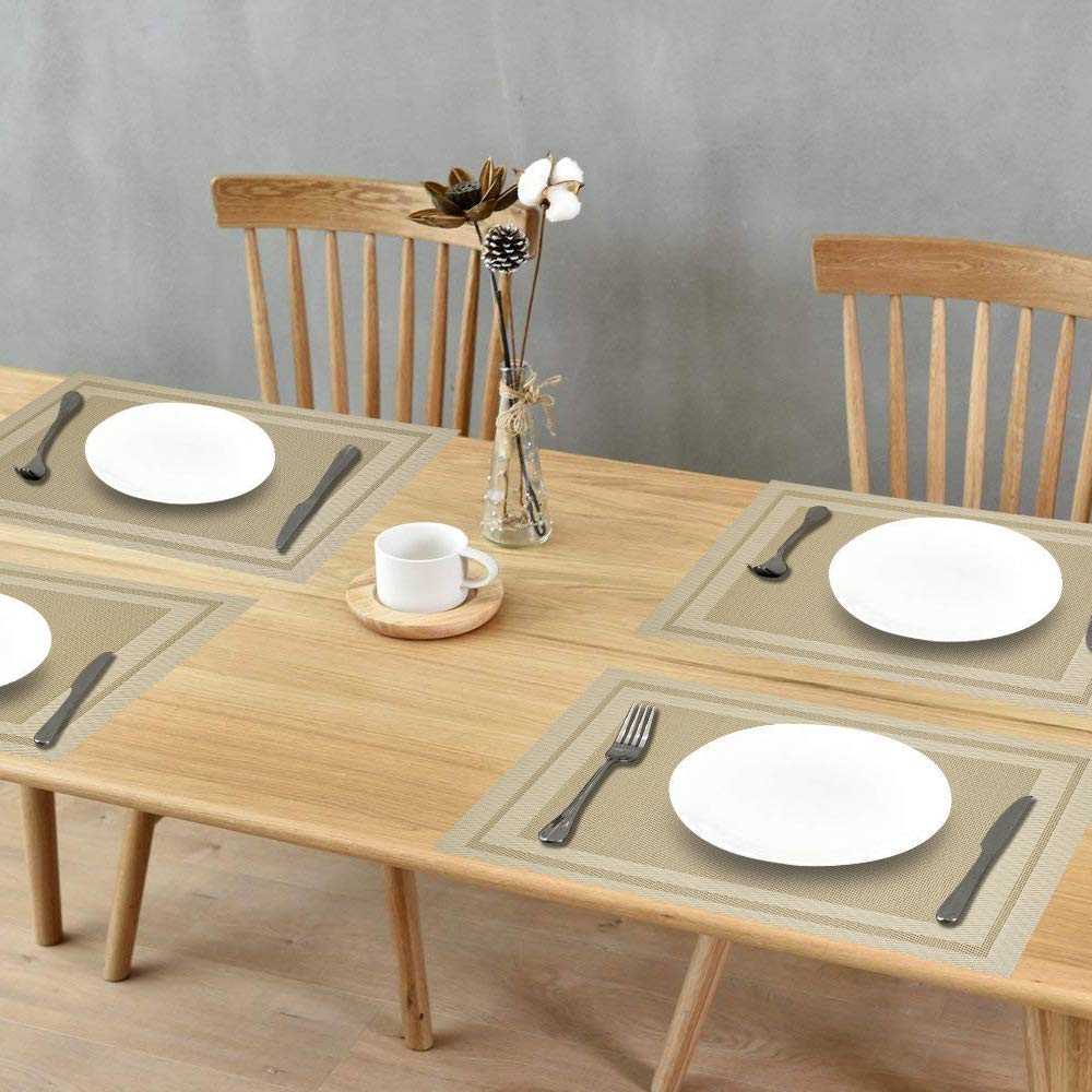 GIVERARE Tischsets, 4er Set Rund – Hitzebeständig, Rutschfest & Waschbar Aus PVC (Gold-Rose)